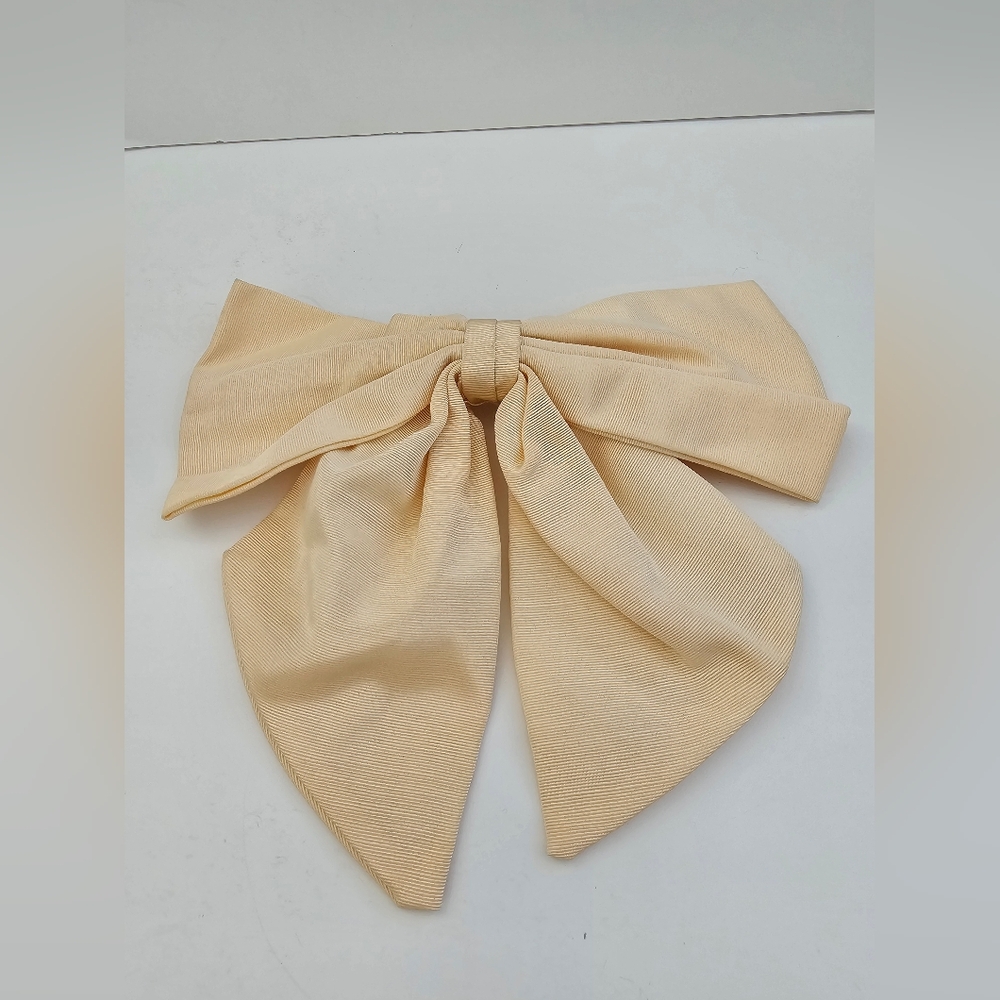 Oversized Cream Grosgrain Hair Bow Barrette Ivory Statement Hair Clip Vintage